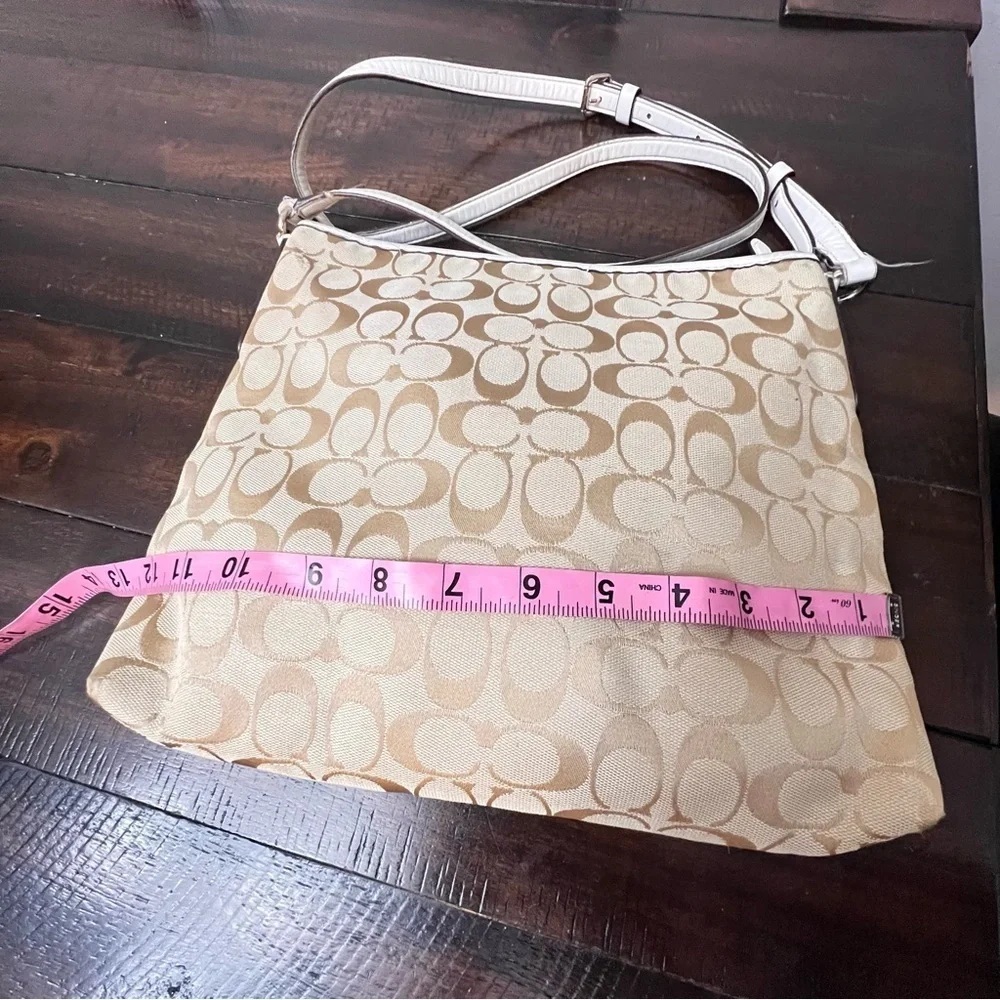 COACH F36378 Signature Classic Brown Leather/Khaki Jacquard Crossbody Bag